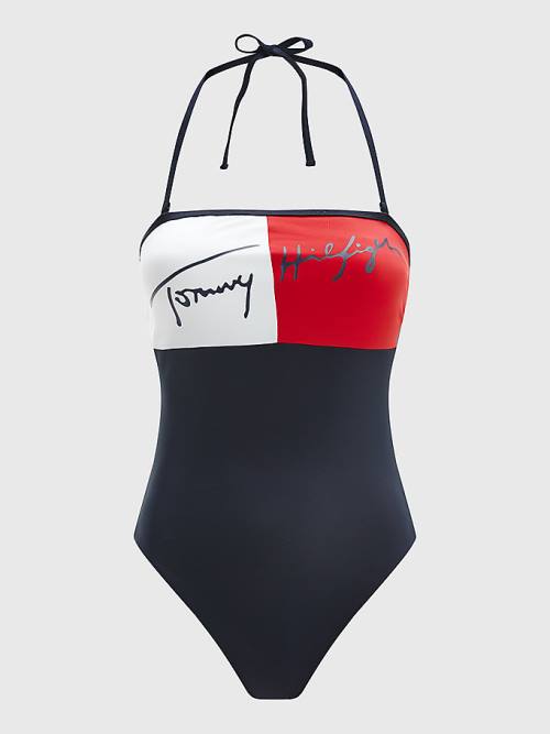 Tommy Hilfiger Colour-Blocked Bandeau One Piecesuit Fürdőruha Női Kék | TH069OVK