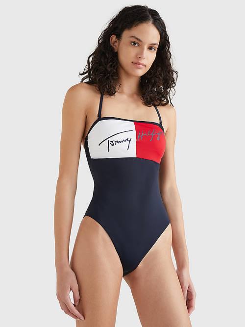 Tommy Hilfiger Colour-Blocked Bandeau One Piecesuit Fürdőruha Női Kék | TH069OVK