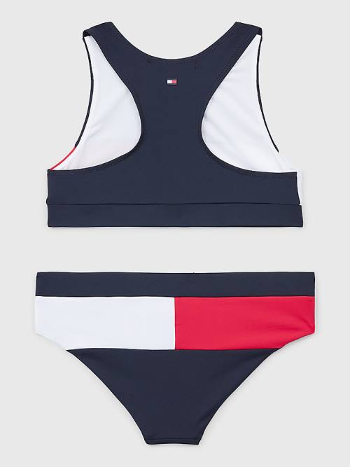 Tommy Hilfiger Colour-Blocked Crop Top Bikini Set Fürdőruha Lány Kék | TH916PTZ