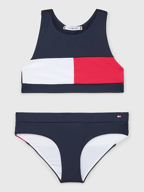 Tommy Hilfiger Colour-Blocked Crop Top Bikini Set Fürdőruha Lány Kék | TH916PTZ