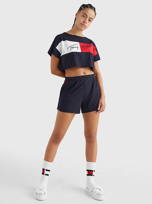 Tommy Hilfiger Colour-Blocked Cropped Fürdőruha Női Kék | TH078QEZ