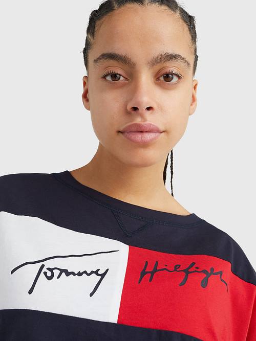 Tommy Hilfiger Colour-Blocked Cropped Fürdőruha Női Kék | TH078QEZ