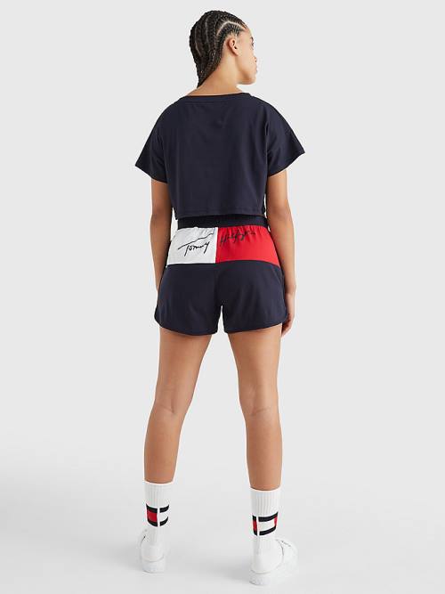 Tommy Hilfiger Colour-Blocked Cropped Fürdőruha Női Kék | TH078QEZ