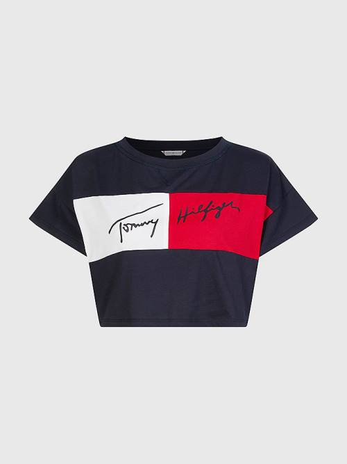 Tommy Hilfiger Colour-Blocked Cropped Fürdőruha Női Kék | TH078QEZ