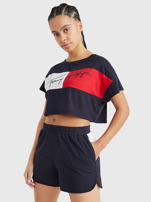 Tommy Hilfiger Colour-Blocked Cropped Fürdőruha Női Kék | TH078QEZ