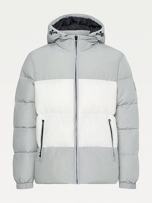 Tommy Hilfiger Colour-Blocked Csuklyás High Loft Puffer Kabát Férfi Szürke | TH829RZB