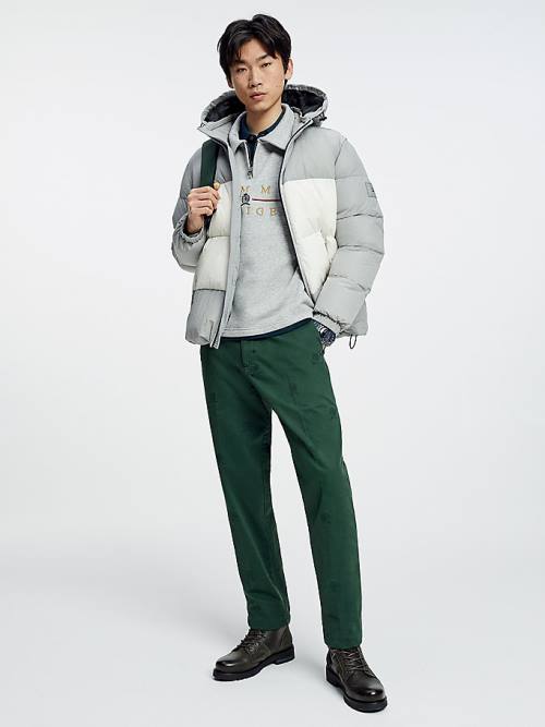 Tommy Hilfiger Colour-Blocked Csuklyás High Loft Puffer Kabát Férfi Szürke | TH829RZB