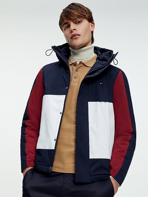 Tommy Hilfiger Colour-Blocked Csuklyás Kabát Férfi Kék | TH061LRQ