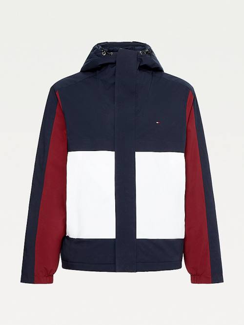 Tommy Hilfiger Colour-Blocked Csuklyás Kabát Férfi Kék | TH061LRQ