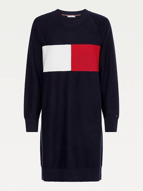 Tommy Hilfiger Colour-Blocked Flag Jumper Ruha Női Kék | TH937YVP