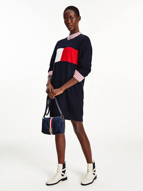 Tommy Hilfiger Colour-Blocked Flag Jumper Ruha Női Kék | TH937YVP