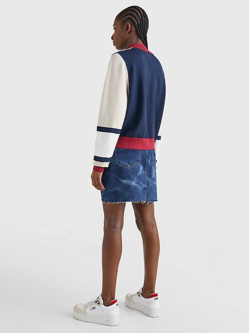 Tommy Hilfiger Colour-Blocked Half-Zip Jumper Pulóverek Női Piros | TH619SFQ