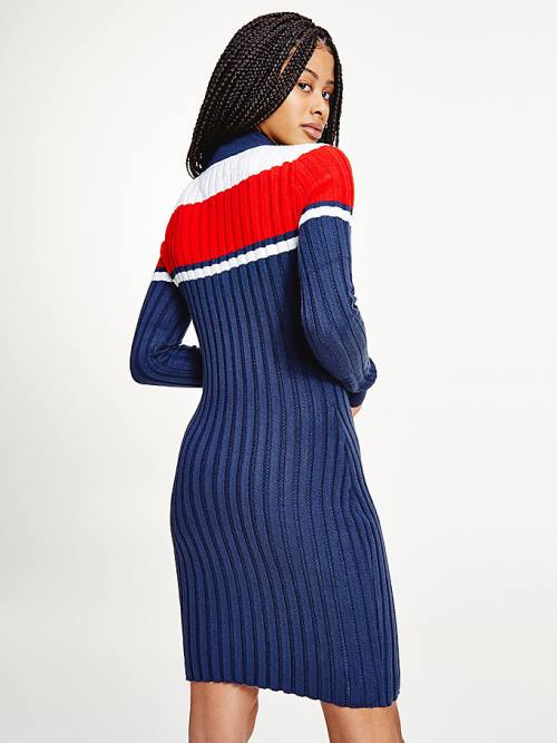 Tommy Hilfiger Colour-Blocked Half-Zip Jumper Ruha Női Kék | TH718YAJ