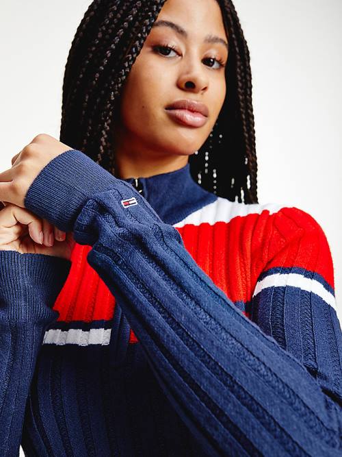 Tommy Hilfiger Colour-Blocked Half-Zip Jumper Ruha Női Kék | TH718YAJ