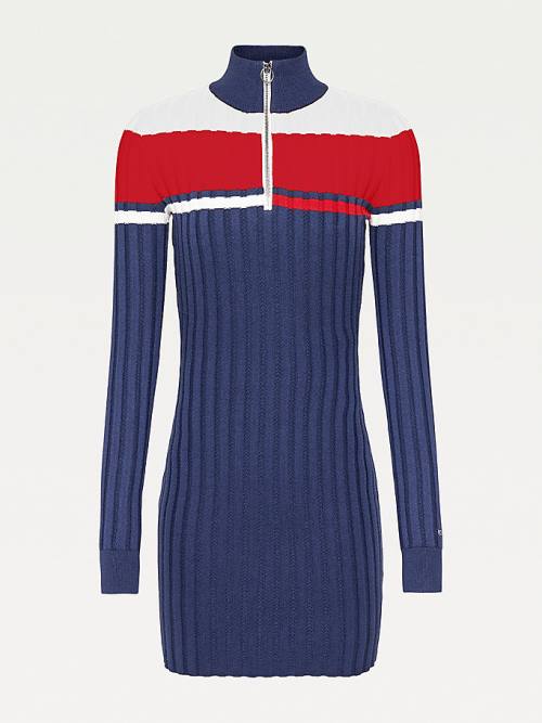 Tommy Hilfiger Colour-Blocked Half-Zip Jumper Ruha Női Kék | TH718YAJ