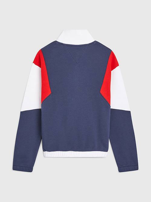 Tommy Hilfiger Colour-Blocked Half Zip Pulóver Lány Kék | TH310XTM