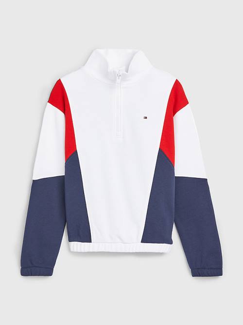 Tommy Hilfiger Colour-Blocked Half Zip Pulóver Lány Kék | TH310XTM