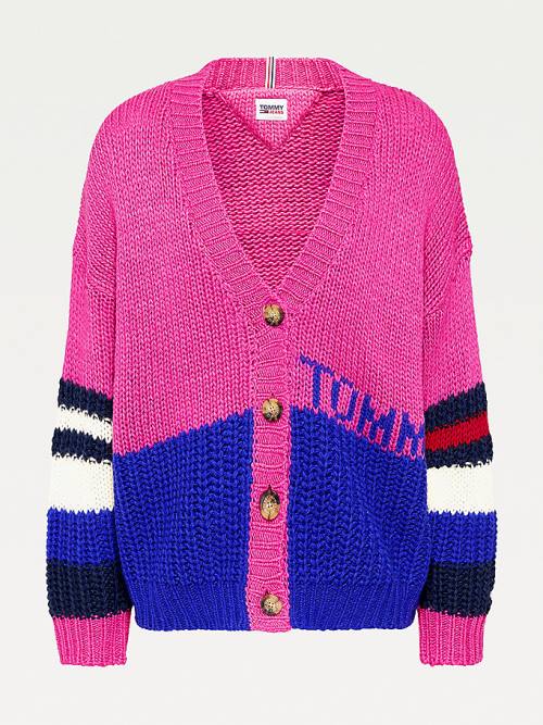 Tommy Hilfiger Colour-Blocked Knit Cardigan Pulóverek Női Lila | TH351AIN