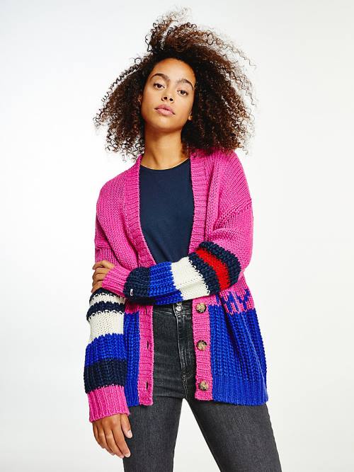 Tommy Hilfiger Colour-Blocked Knit Cardigan Pulóverek Női Lila | TH351AIN