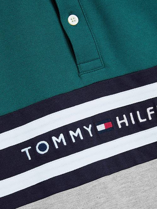 Tommy Hilfiger Colour-Blocked Logo Polo Póló Fiú Zöld | TH612SGR