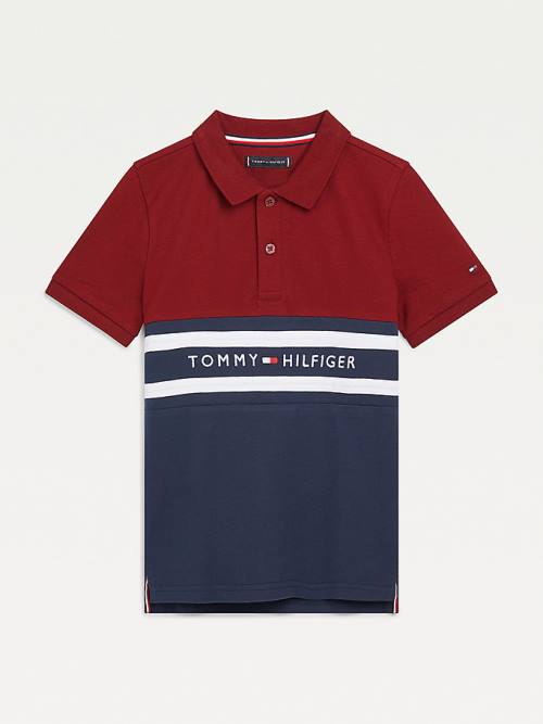 Tommy Hilfiger Colour-Blocked Logo Polo Póló Fiú Piros | TH856WOB