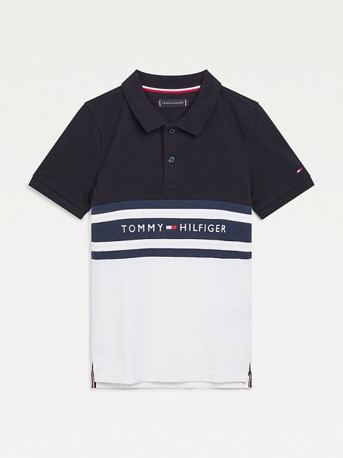 Tommy Hilfiger Colour-Blocked Logo Polo Póló Fiú Kék | TH891JIU