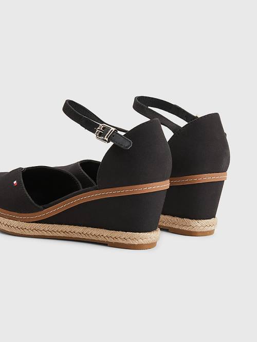 Tommy Hilfiger Colour-Blocked Mid Heel Éktalpú Espadrille Szandál Női Fekete | TH718AXB