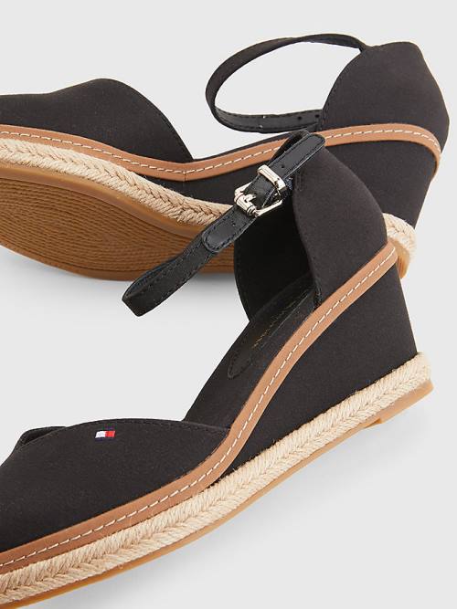 Tommy Hilfiger Colour-Blocked Mid Heel Éktalpú Espadrille Szandál Női Fekete | TH718AXB