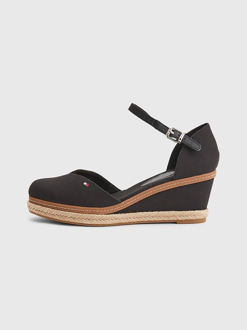 Tommy Hilfiger Colour-Blocked Mid Heel Éktalpú Espadrille Szandál Női Fekete | TH718AXB