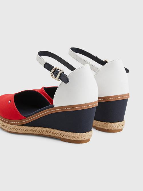 Tommy Hilfiger Colour-Blocked Mid Heel Éktalpú Espadrille Szandál Női Piros | TH796OZN