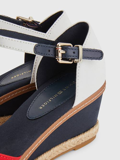 Tommy Hilfiger Colour-Blocked Mid Heel Éktalpú Espadrille Szandál Női Piros | TH796OZN