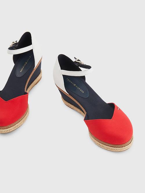 Tommy Hilfiger Colour-Blocked Mid Heel Éktalpú Espadrille Szandál Női Piros | TH796OZN