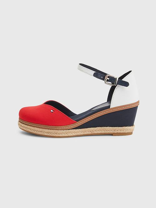 Tommy Hilfiger Colour-Blocked Mid Heel Éktalpú Espadrille Szandál Női Piros | TH796OZN