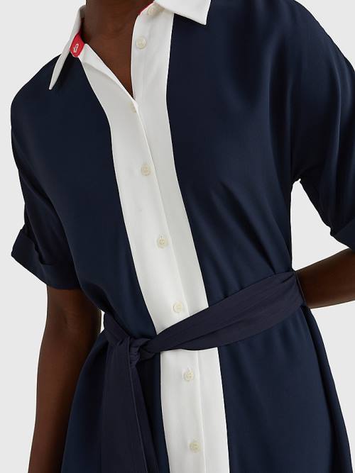 Tommy Hilfiger Colour-Blocked Midi Shirt Ruha Női Kék | TH680QKL