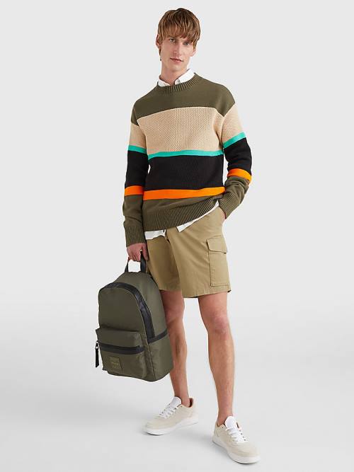 Tommy Hilfiger Colour-Blocked Mixed Knit Jumper Pulóverek Férfi Khaki | TH781PEX