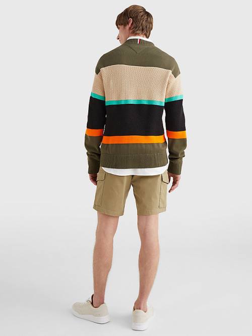 Tommy Hilfiger Colour-Blocked Mixed Knit Jumper Pulóverek Férfi Khaki | TH781PEX