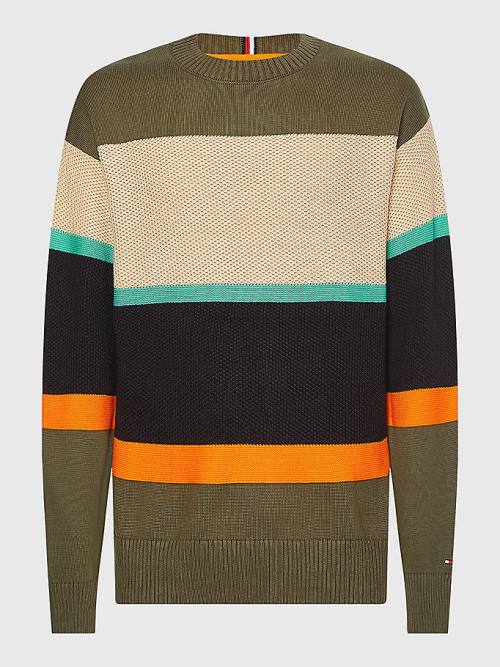 Tommy Hilfiger Colour-Blocked Mixed Knit Jumper Pulóverek Férfi Khaki | TH781PEX