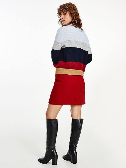 Tommy Hilfiger Colour-Blocked Mock Turtleneck Jumper Pulóverek Női Kék | TH487EOW