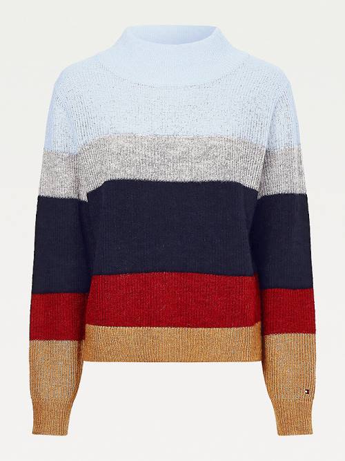 Tommy Hilfiger Colour-Blocked Mock Turtleneck Jumper Pulóverek Női Kék | TH487EOW