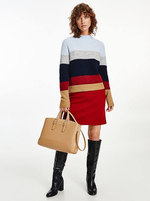 Tommy Hilfiger Colour-Blocked Mock Turtleneck Jumper Pulóverek Női Kék | TH487EOW