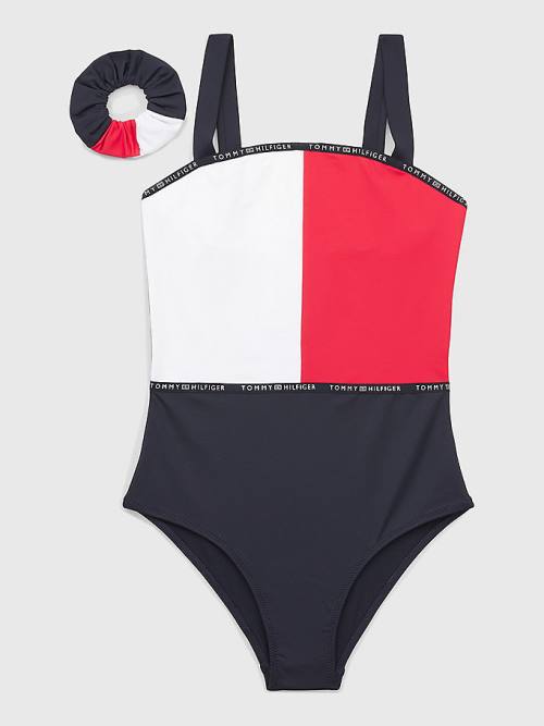 Tommy Hilfiger Colour-Blocked One-Piecesuit Fürdőruha Lány Kék | TH893CRZ