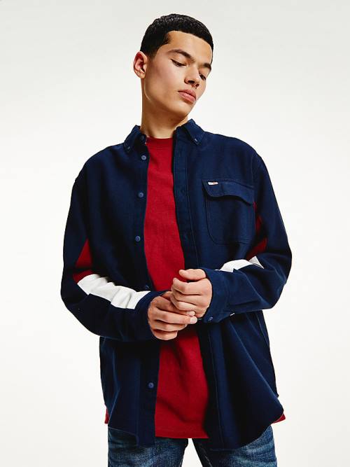 Tommy Hilfiger Colour-Blocked Organic Pamut Twill Ingek Férfi Kék | TH152QWS