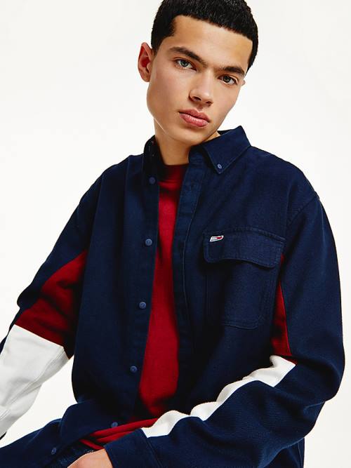 Tommy Hilfiger Colour-Blocked Organic Pamut Twill Ingek Férfi Kék | TH152QWS