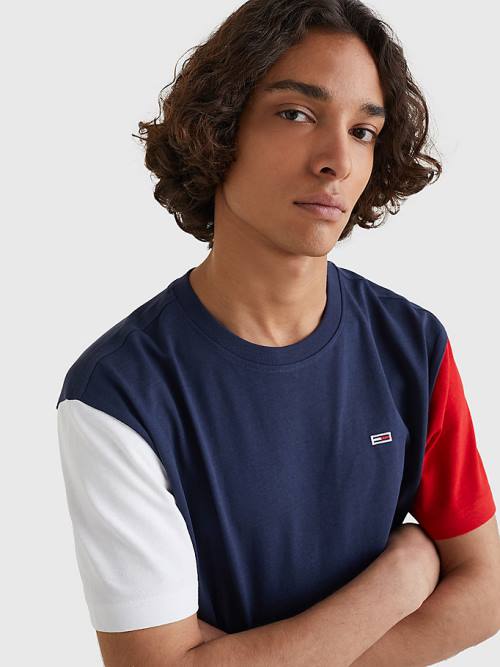 Tommy Hilfiger Colour-Blocked Organic Pamut Póló Férfi Kék | TH786DNI