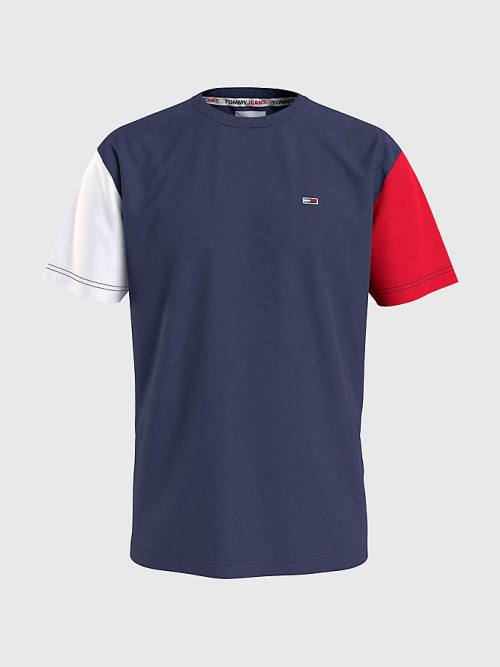 Tommy Hilfiger Colour-Blocked Organic Pamut Póló Férfi Kék | TH786DNI