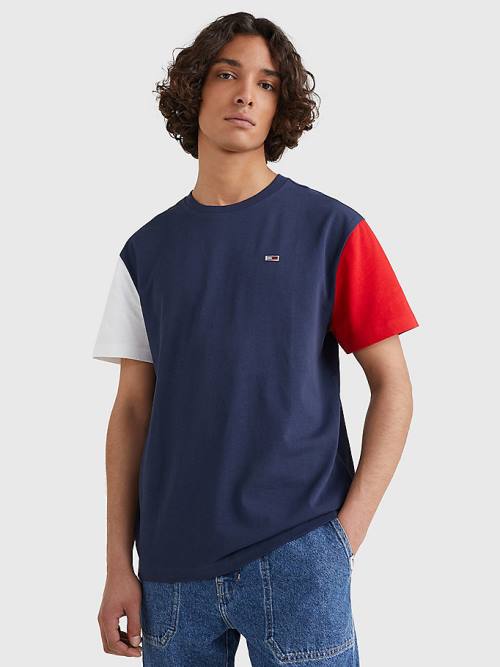 Tommy Hilfiger Colour-Blocked Organic Pamut Póló Férfi Kék | TH786DNI