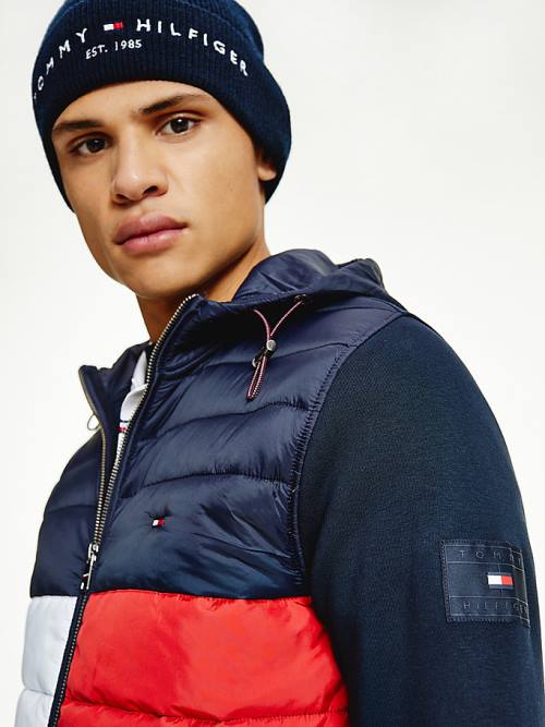 Tommy Hilfiger Colour-Blocked Padded Zip-Thru Kapucnis Pulóver Férfi Kék | TH784EHI