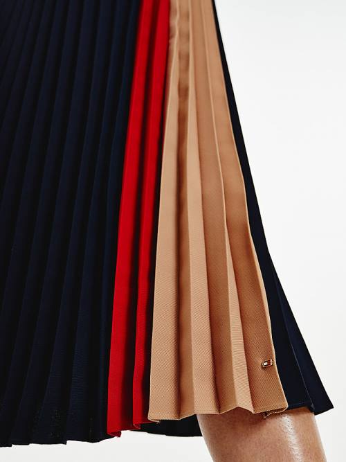 Tommy Hilfiger Colour-Blocked Pleated Crepe Midi Szoknya Női Kék | TH490IJF