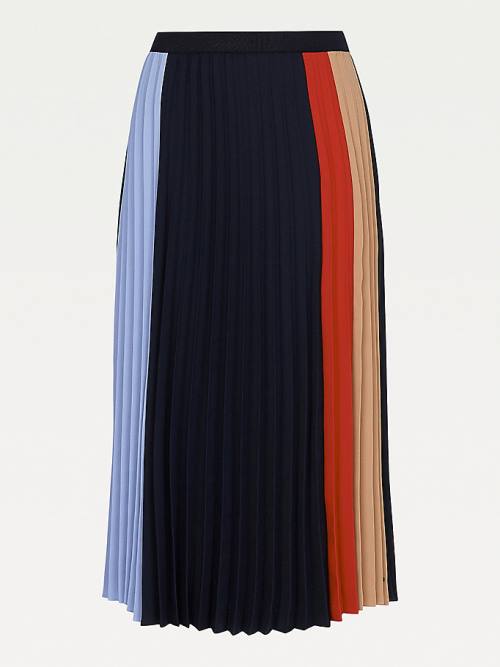 Tommy Hilfiger Colour-Blocked Pleated Crepe Midi Szoknya Női Kék | TH490IJF