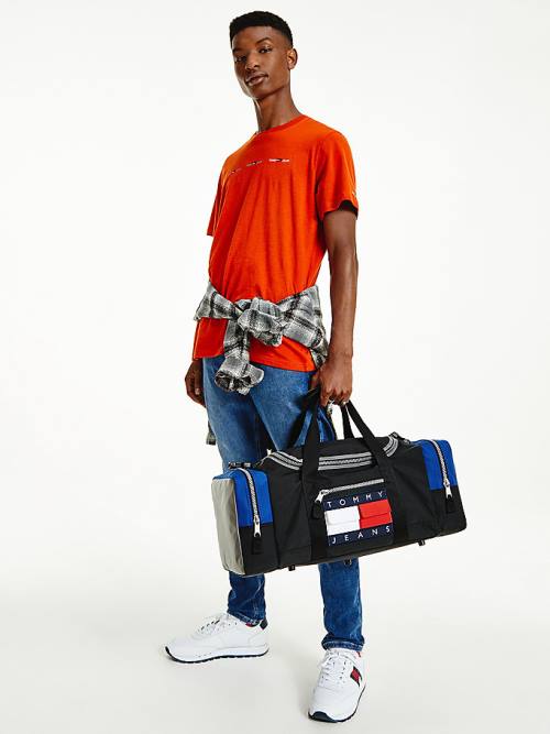 Tommy Hilfiger Colour-Blocked Recycled Nylon Duffle Táska Férfi Fekete | TH208RUG